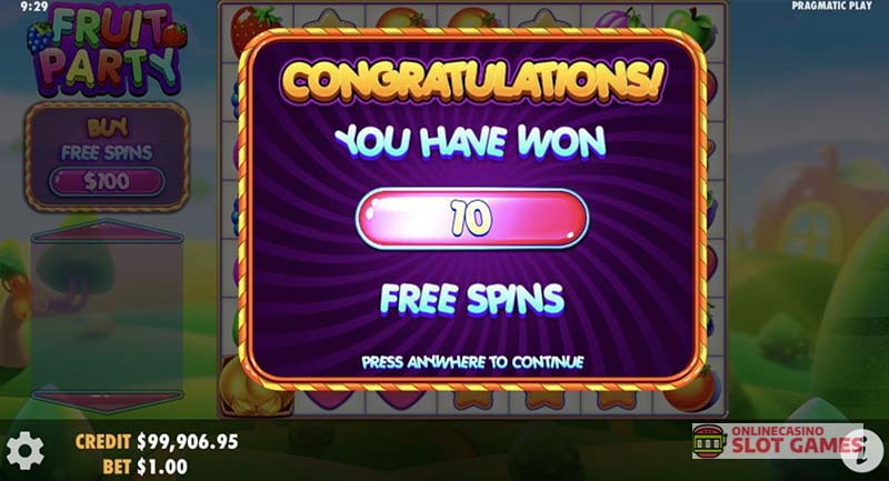 獲得するフリースピン回数は10回です。